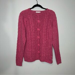 Vintage Y2K Jumper Pink Cotton Cable Knit Sweater